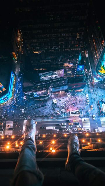 Legs Hanging Aerial view New York City iPhone Wallpaper