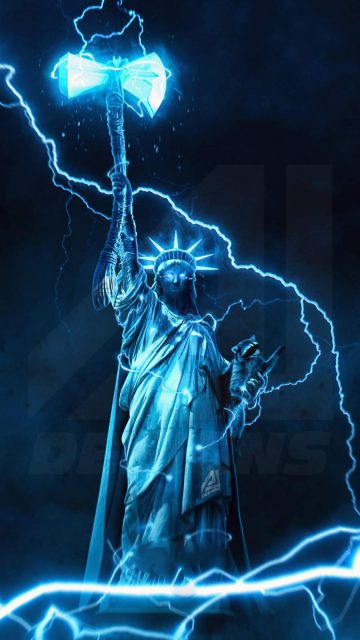 Statue of Liberty Thor Thunder iPhone Wallpaper