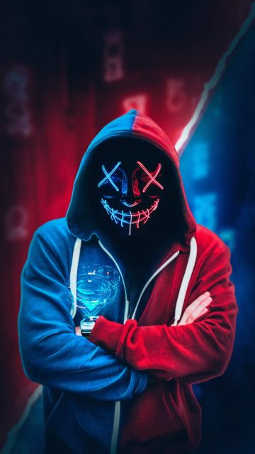 Anonymous Neon Mask Hoodie iPhone Wallpaper