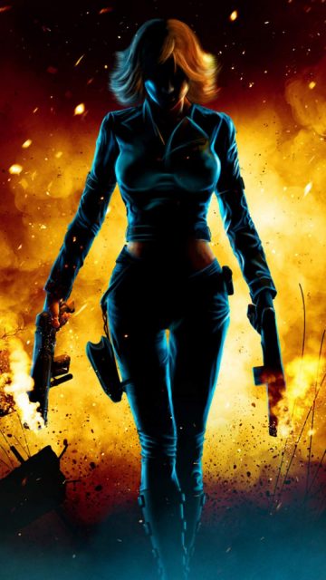Black Widow Walking Through Fire iPhone Wallpaper