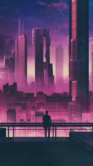 Future City and Man iPhone Wallpaper