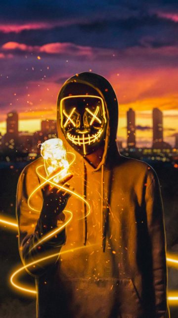 Neon Mask Guy with Light Cube iPhone Wallpaper