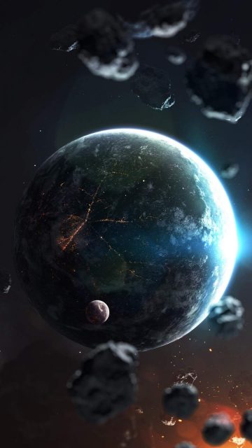 Planet and Asteroids iPhone Wallpaper