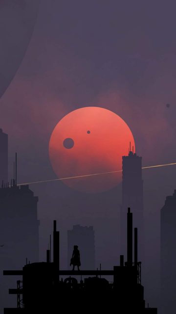 Scifi City Minimalism iPhone Wallpaper