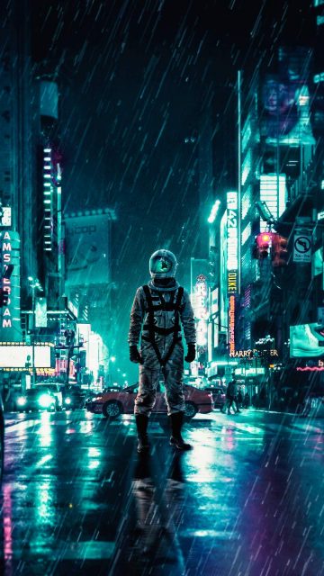 Another Rainy Night Astronaut iPhone Wallpaper