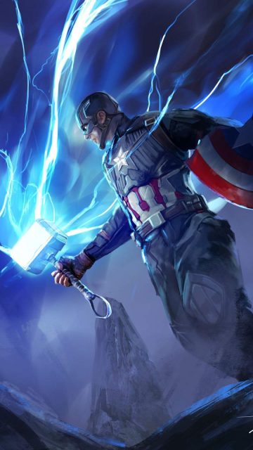 Captain America with Thor Hammer iPhone Wallpaper