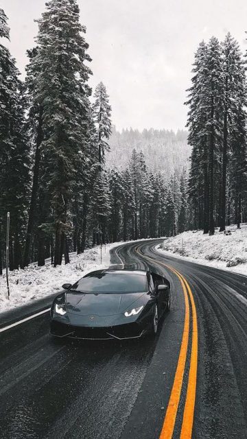 Lamborghini Winter Road iPhone Wallpaper