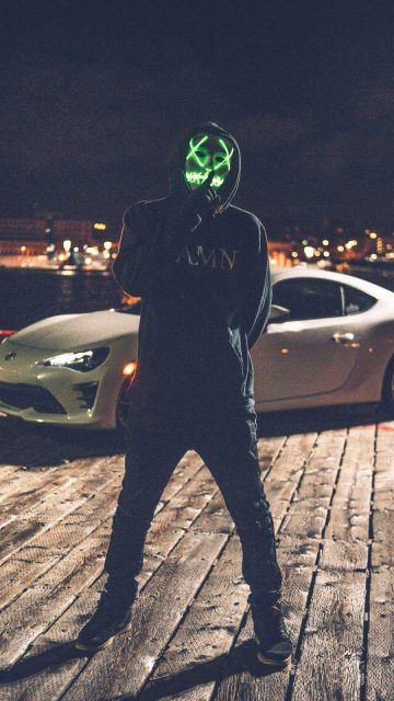 Mask Man with Car iPhone Wallpaper