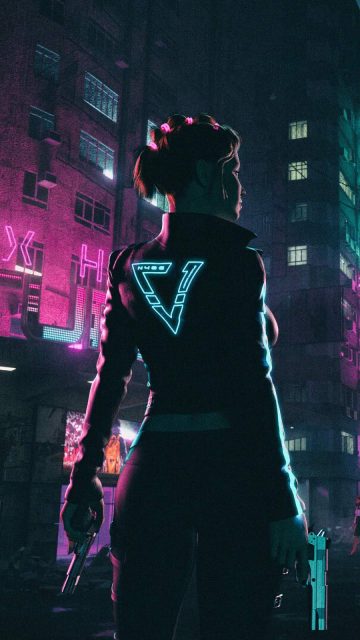 Neon Night Girl iPhone Wallpaper