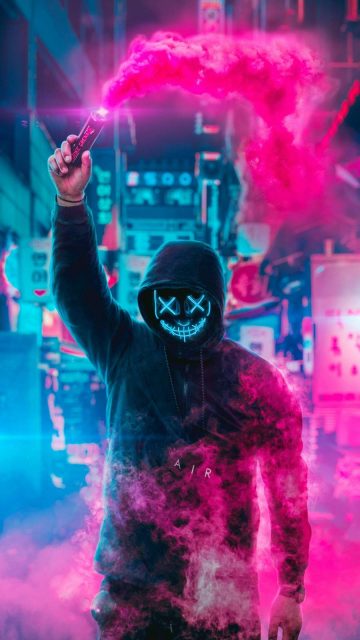 Smoke Grenade Neon Mask Guy iPhone Wallpaper