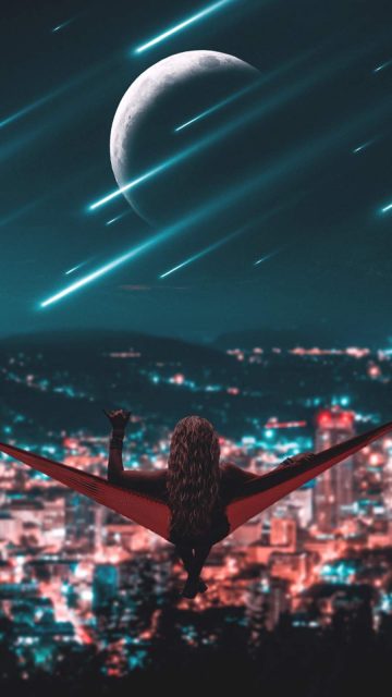 Meteors Over City iPhone Wallpaper