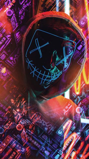 Neon Mask Closeup iPhone Wallpaper