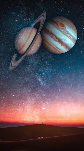 Space Saturn Jupiter iPhone Wallpaper