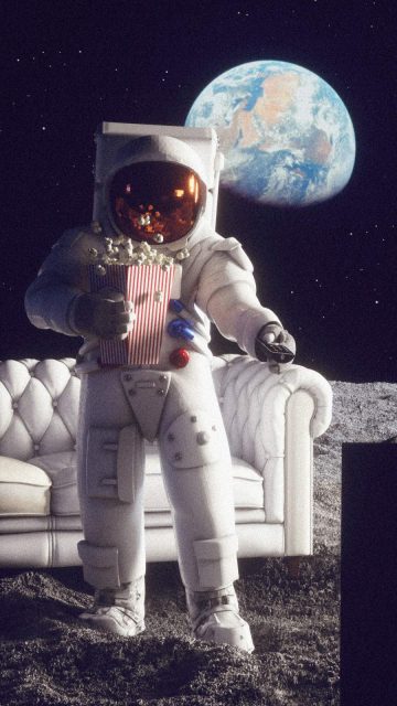 Spaceman Watching Movie iPhone Wallpaper
