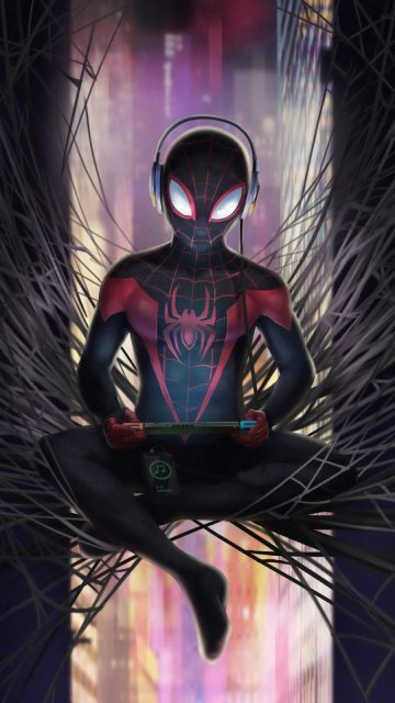 Spiderman Listening Music iPhone Wallpaper