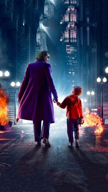 Joker Walking with Kid iPhone Wallpaper
