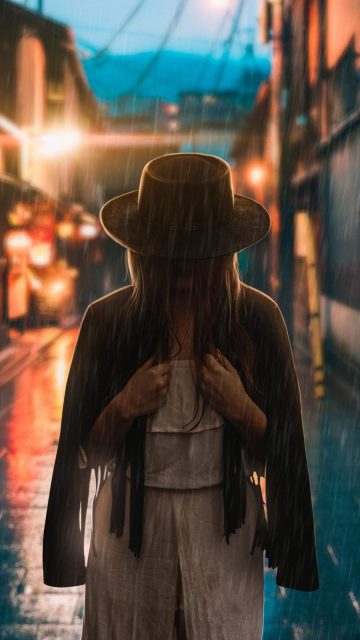 Mysterious Girl in the Rain iPhone Wallpaper