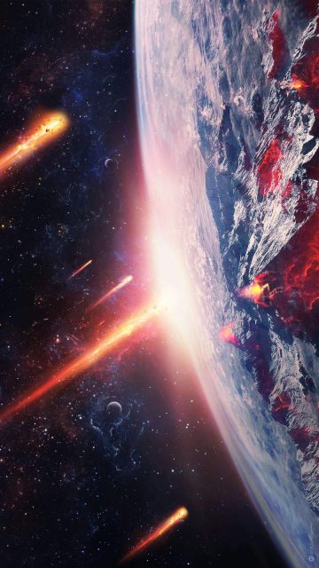 Planet vs Meteors iPhone Wallpaper