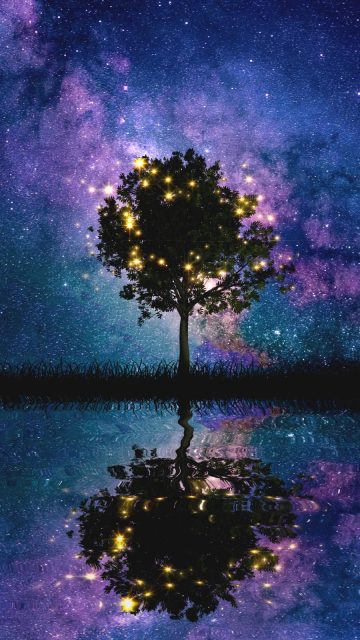 Space Tree Silhouette iPhone Wallpaper