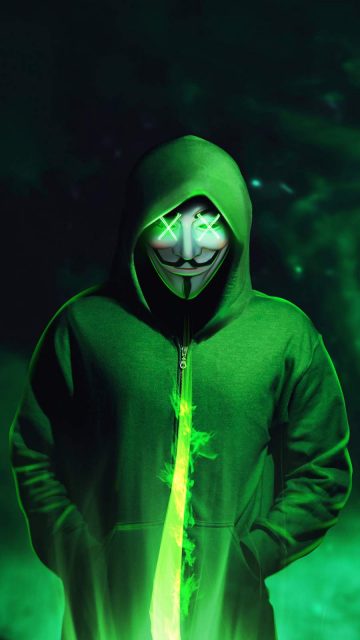 Green Hoodie Anonymus Mask iPhone Wallpaper