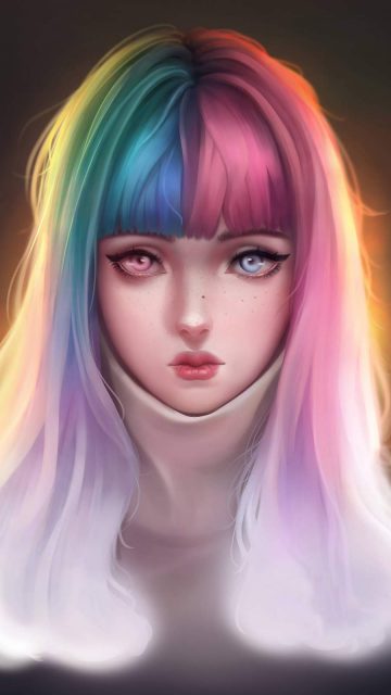 Anime Girl Colorful Hairs iPhone Wallpaper