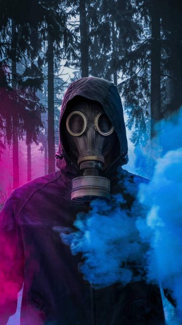 Colored Smoke Gas Mask iPhone Wallpaper