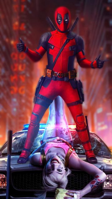 Deadpool with Harley Quinn iPhone Wallpaper