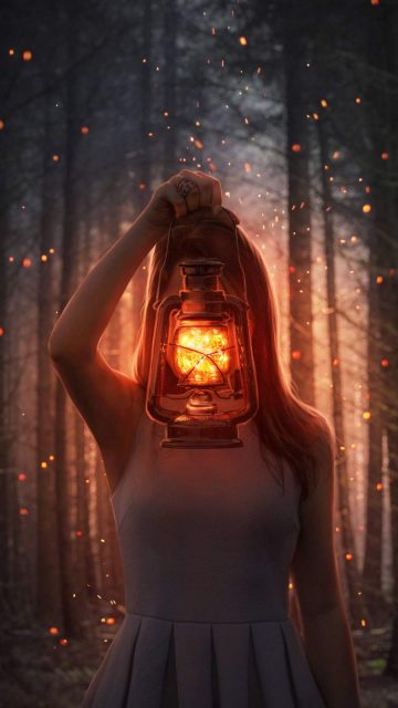 Girl with Lantern iPhone Wallpaper