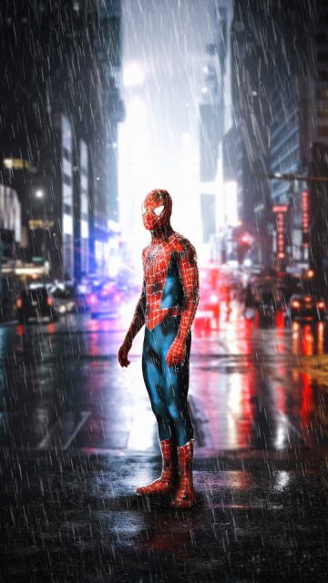 Spiderman in Rain iPhone Wallpaper