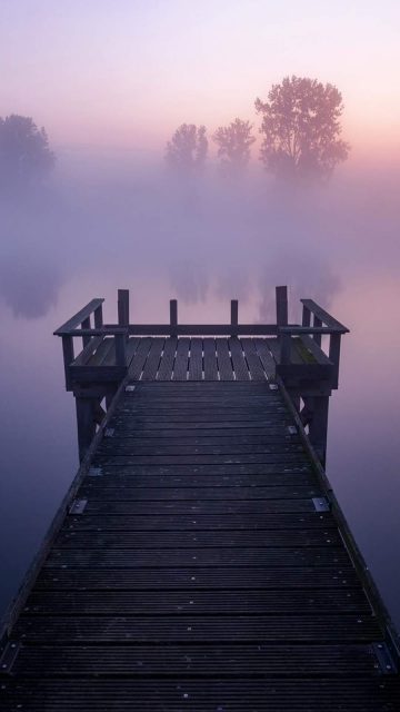 Pier Lake Fog Nature Reflection iPhone Wallpaper