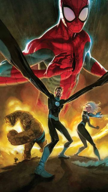 Spiderman with Fantastic Four iPhone Wallpaper