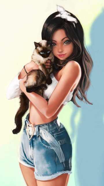 Cute Girl with Cat