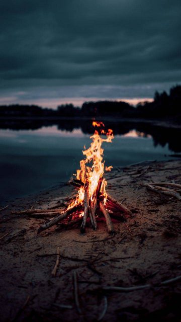 Camping Fire Near Lake iPhone Wallpaper