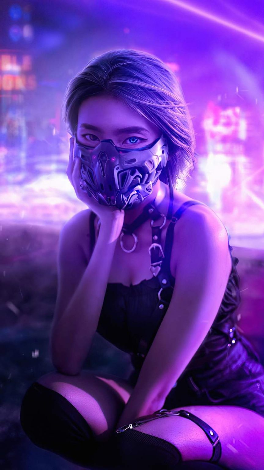 Cyberpunk Girl Mask Iphone Wallpapers 9264