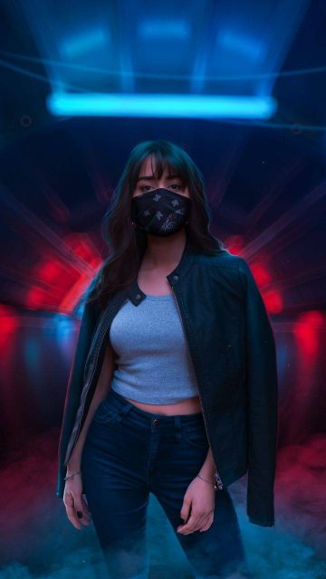 Masked Girl Neon World iPhone Wallpaper