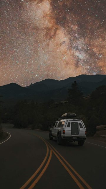 Starry Night Roads Camping Car iPhone Wallpaper