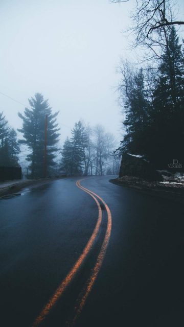 Winter Foggy Road iPhone Wallpaper