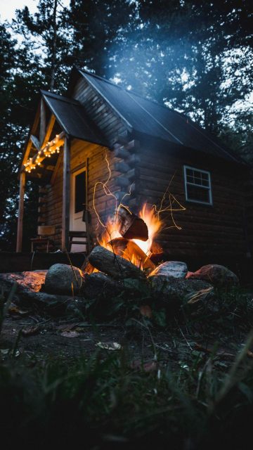 Wood Cabin Camping Fire iPhone Wallpaper