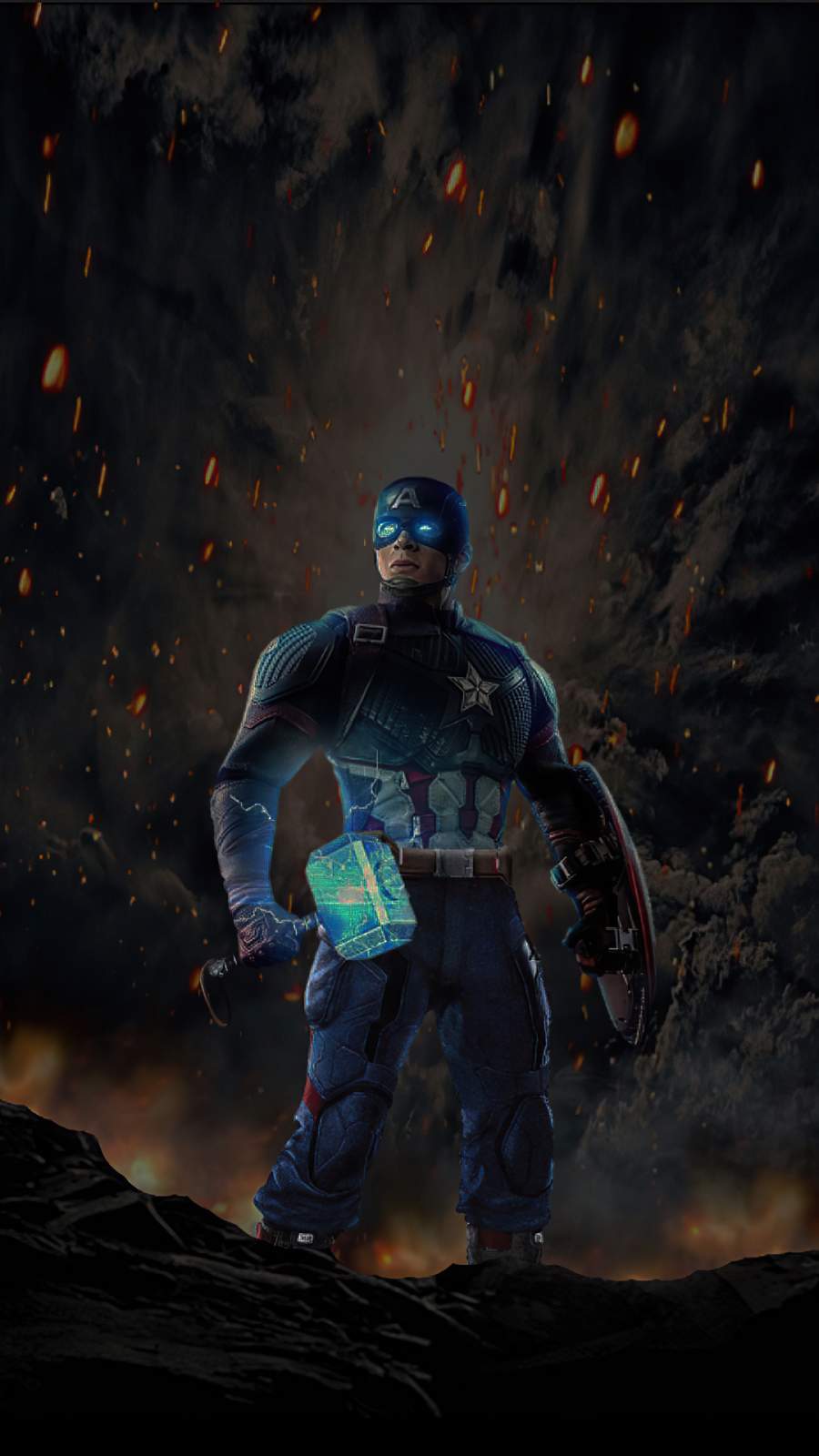 Captain America With Thor Hammer iPhone Wallpaper