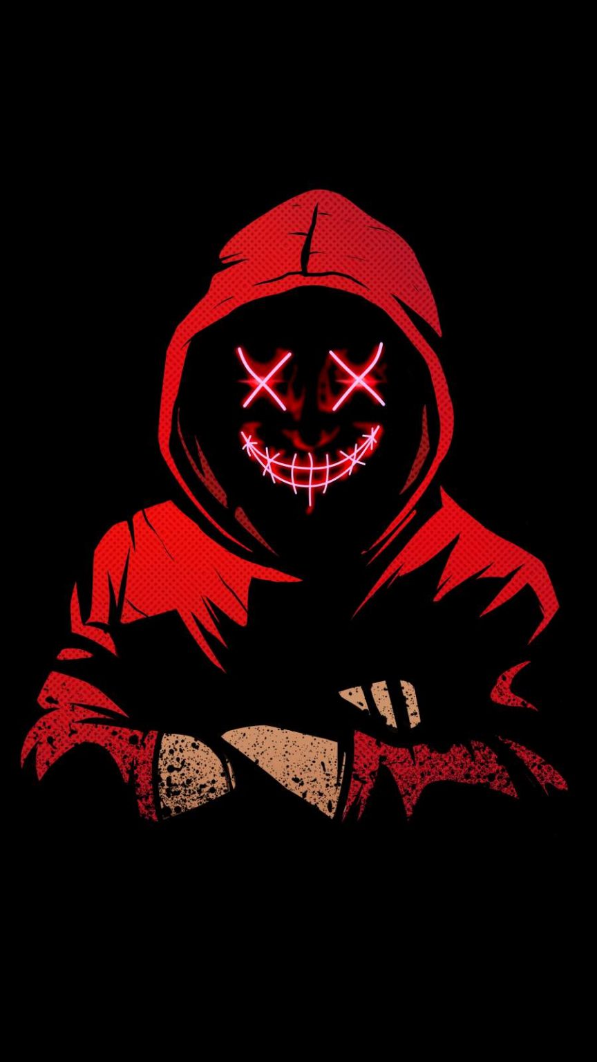 Hoodie Scary Neon Mask iPhone Wallpapers