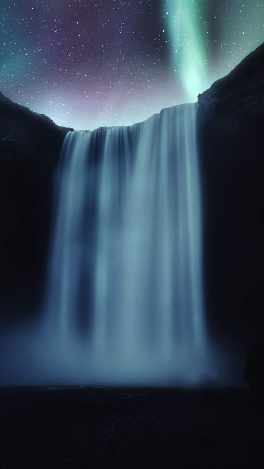 Waterfall Aurora Northern Lights