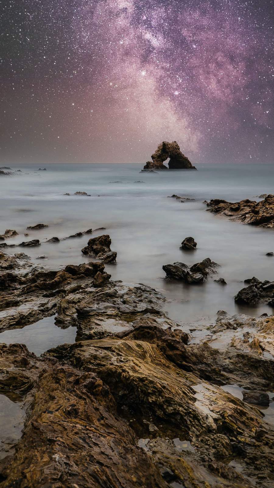 Starry Sky Ocean Rocks