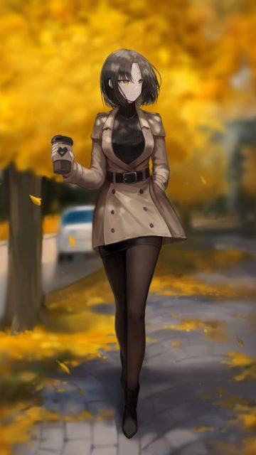 Anime Girl With Coffee iPhone Wallpaper