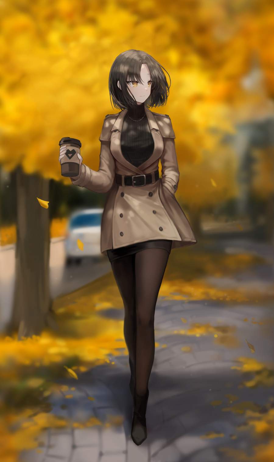 Anime Girl With Coffee iPhone Wallpaper