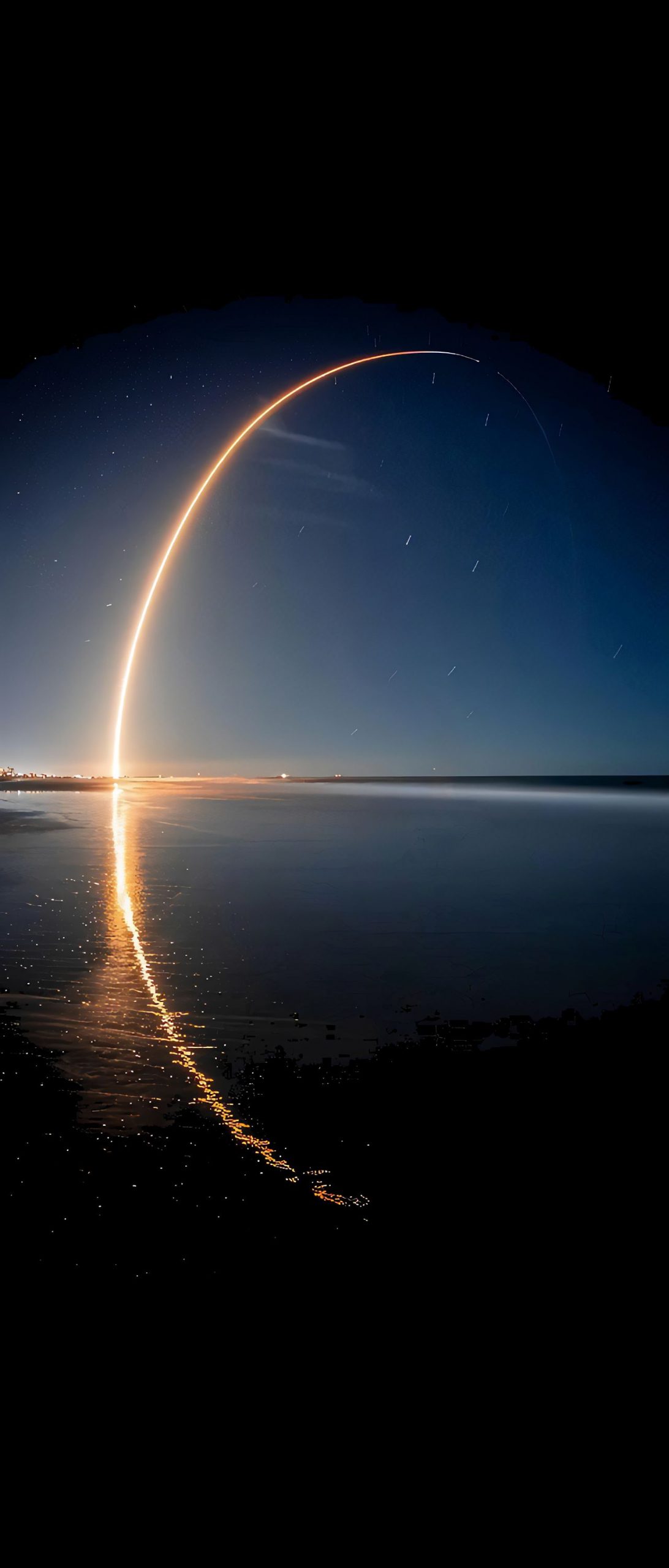 Long exposure photograph of the SpaceX Starlink launch