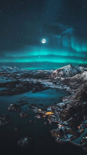 Moon Scenery Aurora Lights