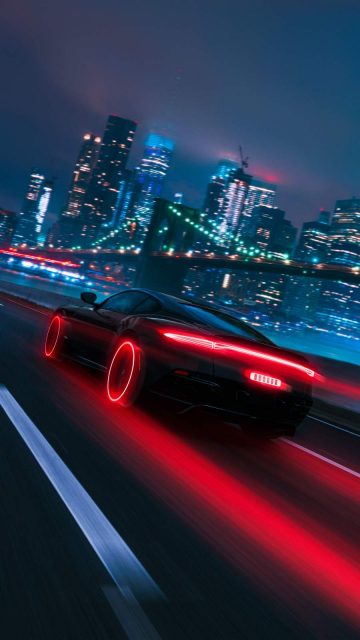 Neon City Fast Car iPhone Wallpaper