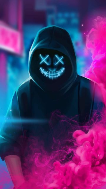 Neon Masked Hoodie Guy Smoke