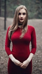 Red Dress Blonde Girl Outdoor