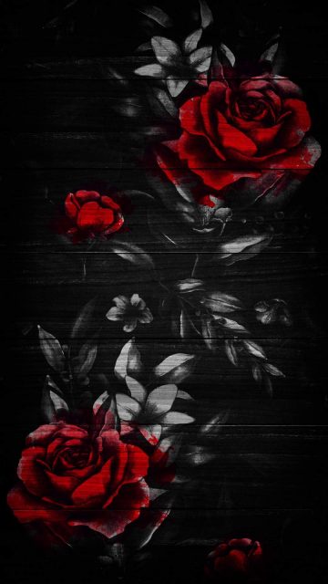 Red Roses Art Dark Wood